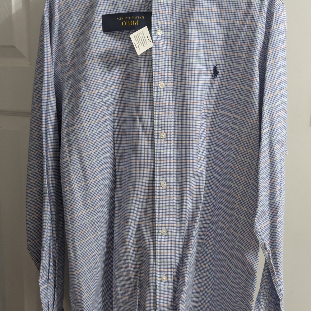Ralph Lauren Blue and Pink Micro-Check Button-Down Shirt